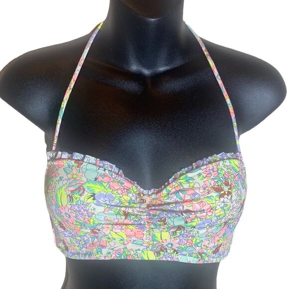 Victoria’s Secret 32B halter tie back strap underwire ruffle swim top - Picture 2 of 5